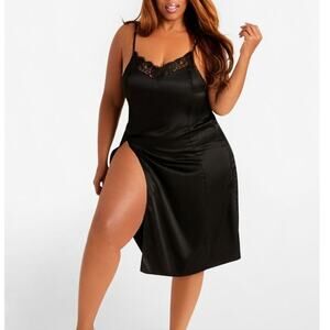 OLIVE GREEN Lace Trim Satin Chemise Set